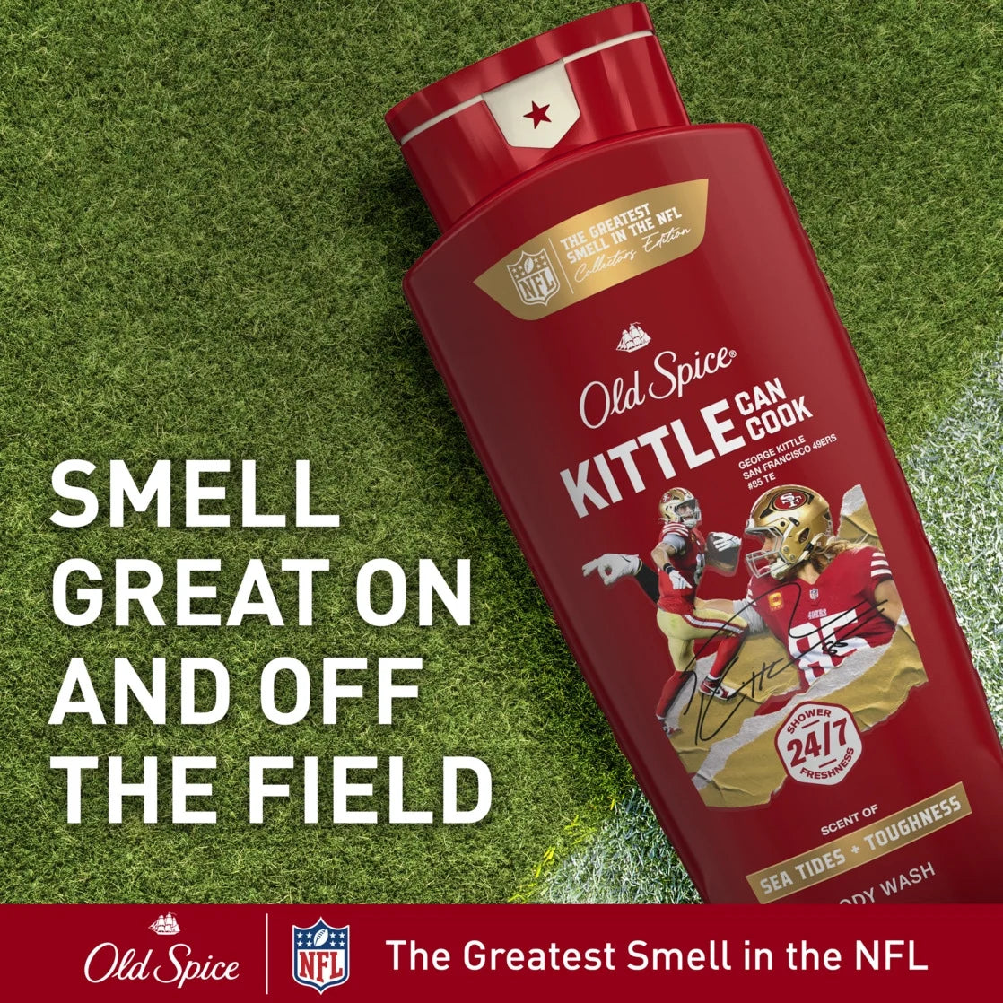 Body Wash for Men, NFL Collection, Kittle Can Cook, Scent of Sea Tides + Toughness, 24Oz
