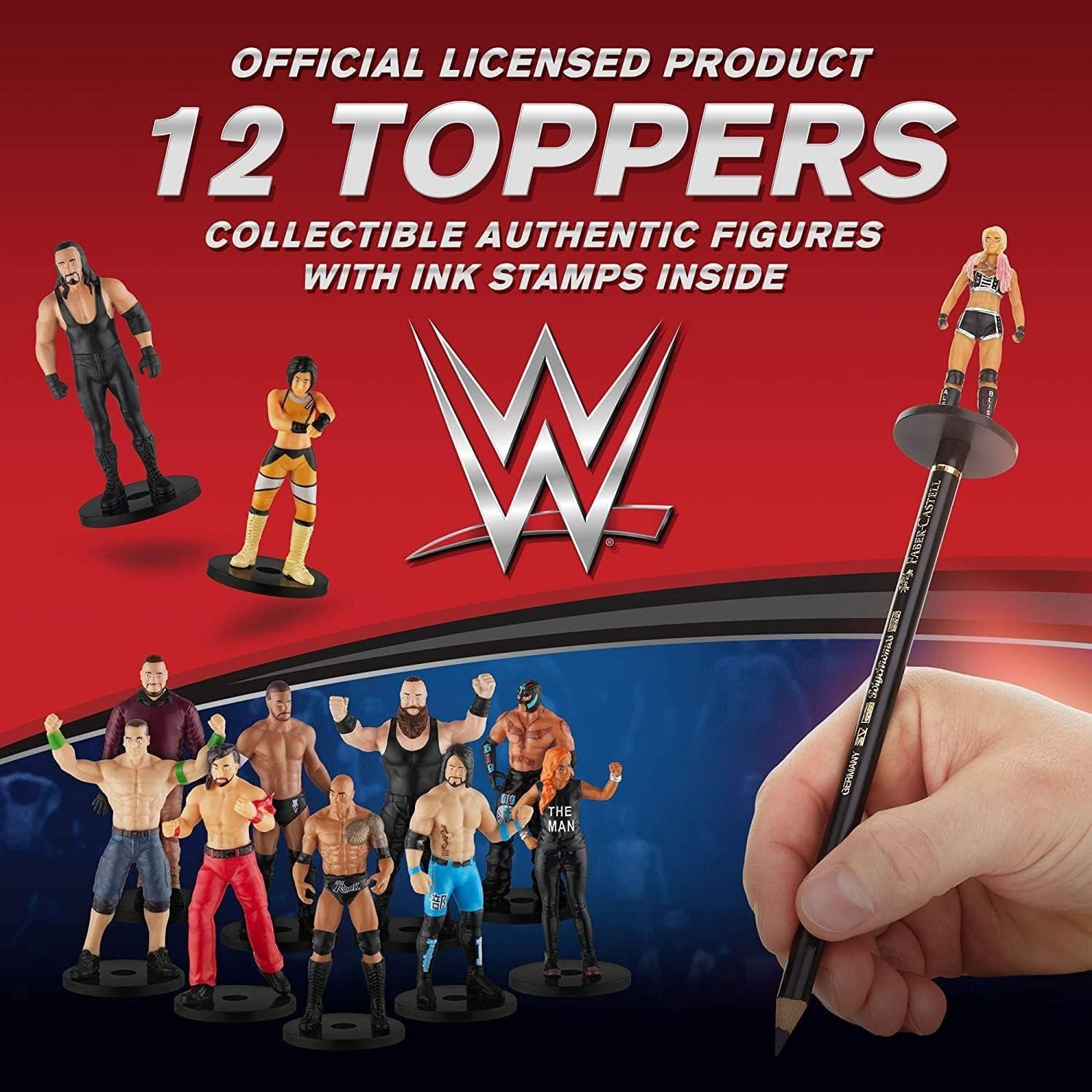 WWE Superstar Pencil Toppers, Set of 12 – WWE Superstars for Writing, Party Decor, Toppers Gifts – Bray Wyatt, Undertaker, Becky Lynch, Braun Strowman and More – Set A