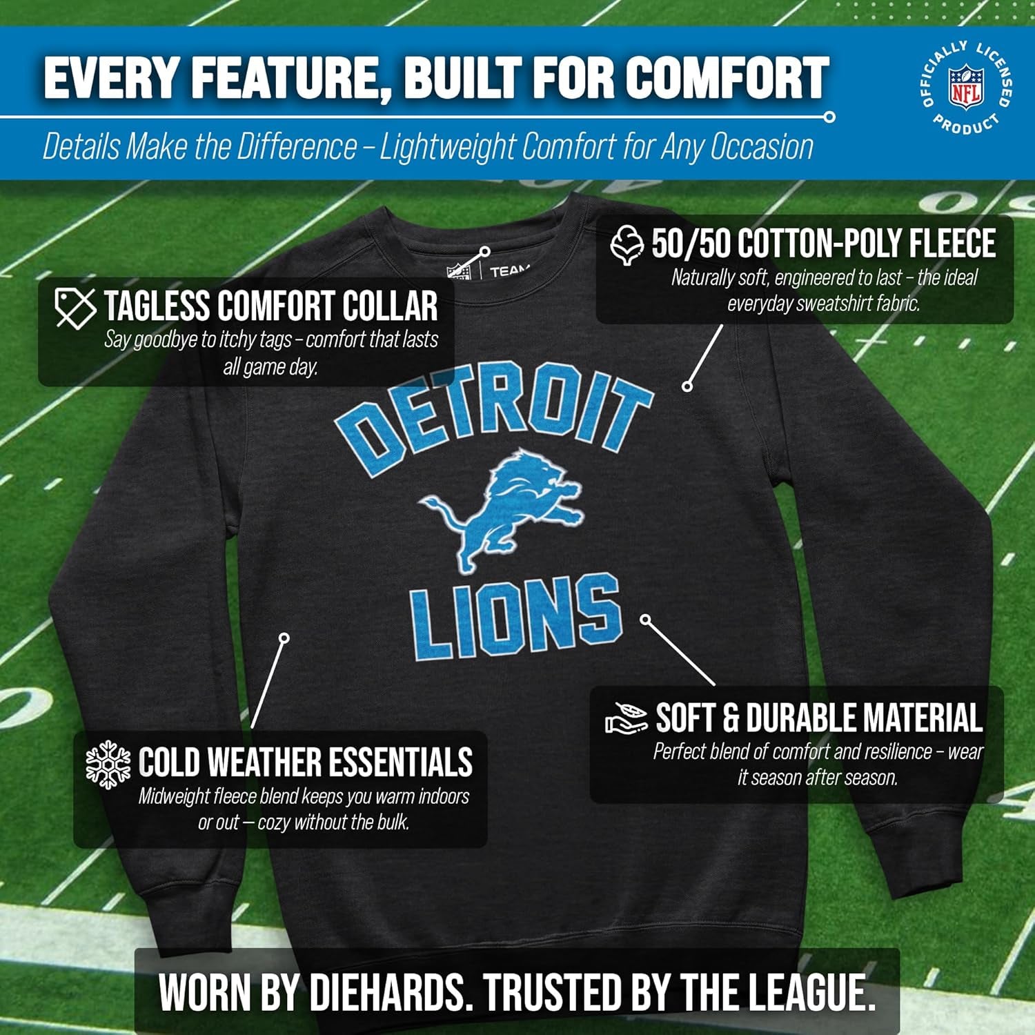NFL Adult Gameday Football Crewneck Sweatshirt - Cotton Blend - Stay Warm, Comfortable & Stylish on Game Day