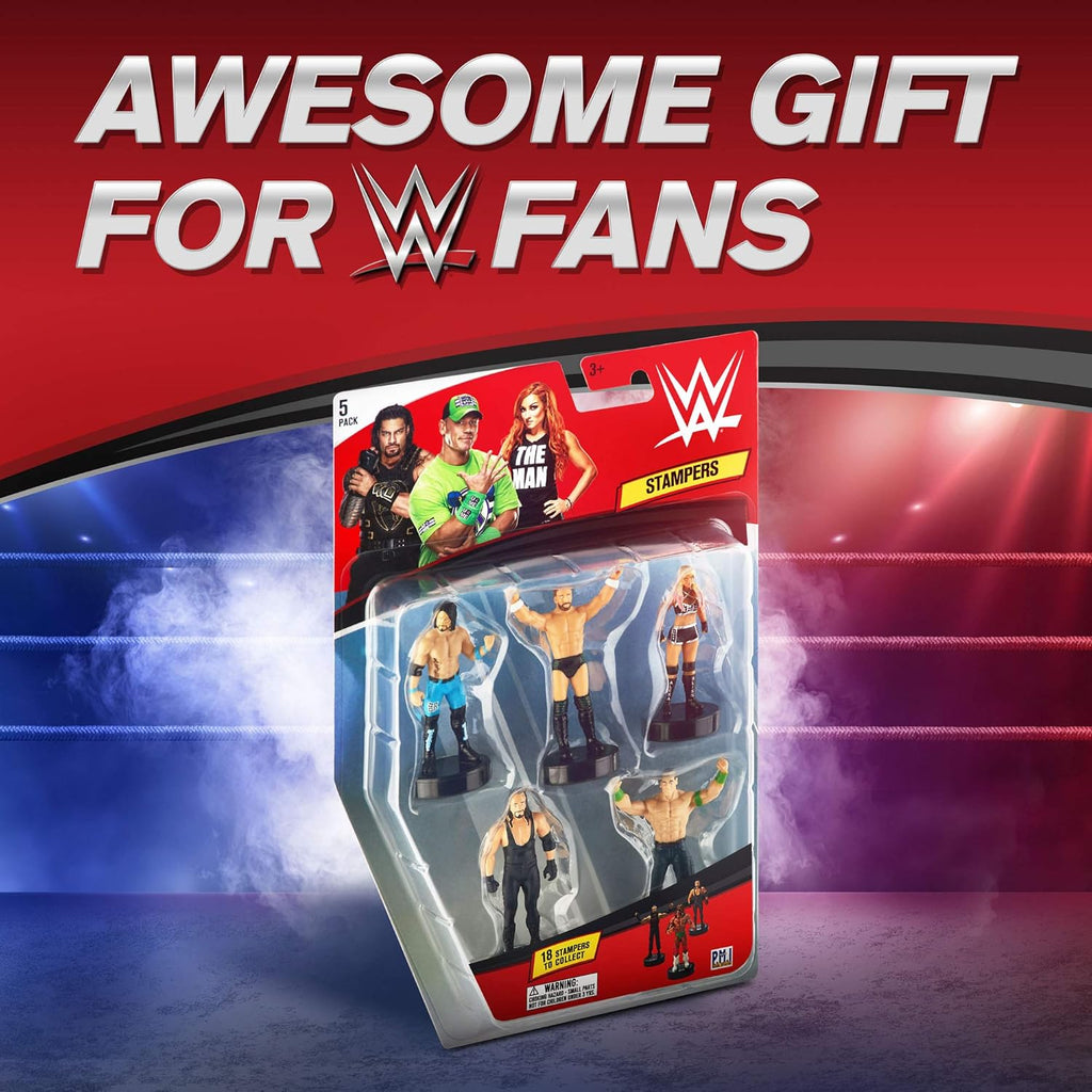 WWE Superstar Stampers, Set of 5 - Self-Inking WWE Superstars for Crafts, Party Decor, Cake Toppers Gifts - Ultimate Warrior, Rey Mysterio, the Rock, and More by , 2.3-2.5 In. Tall.