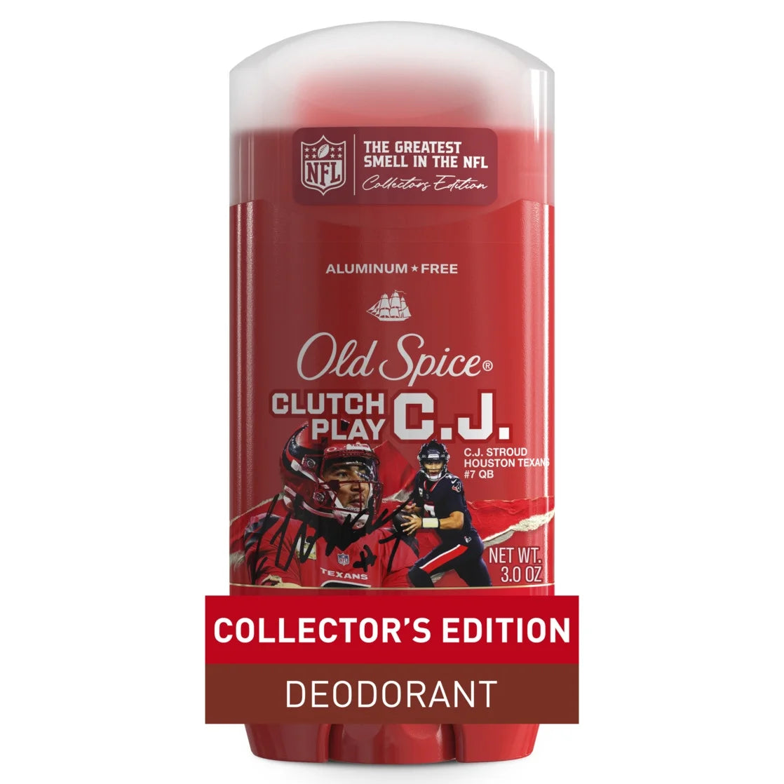 Men'S Aluminum Free Deodorant, NFL Collection, Clutch Play CJ Stroud, Amber + Accuracy Scent, 3Oz