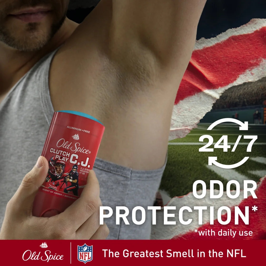 Men'S Aluminum Free Deodorant, NFL Collection, Clutch Play CJ Stroud, Amber + Accuracy Scent, 3Oz