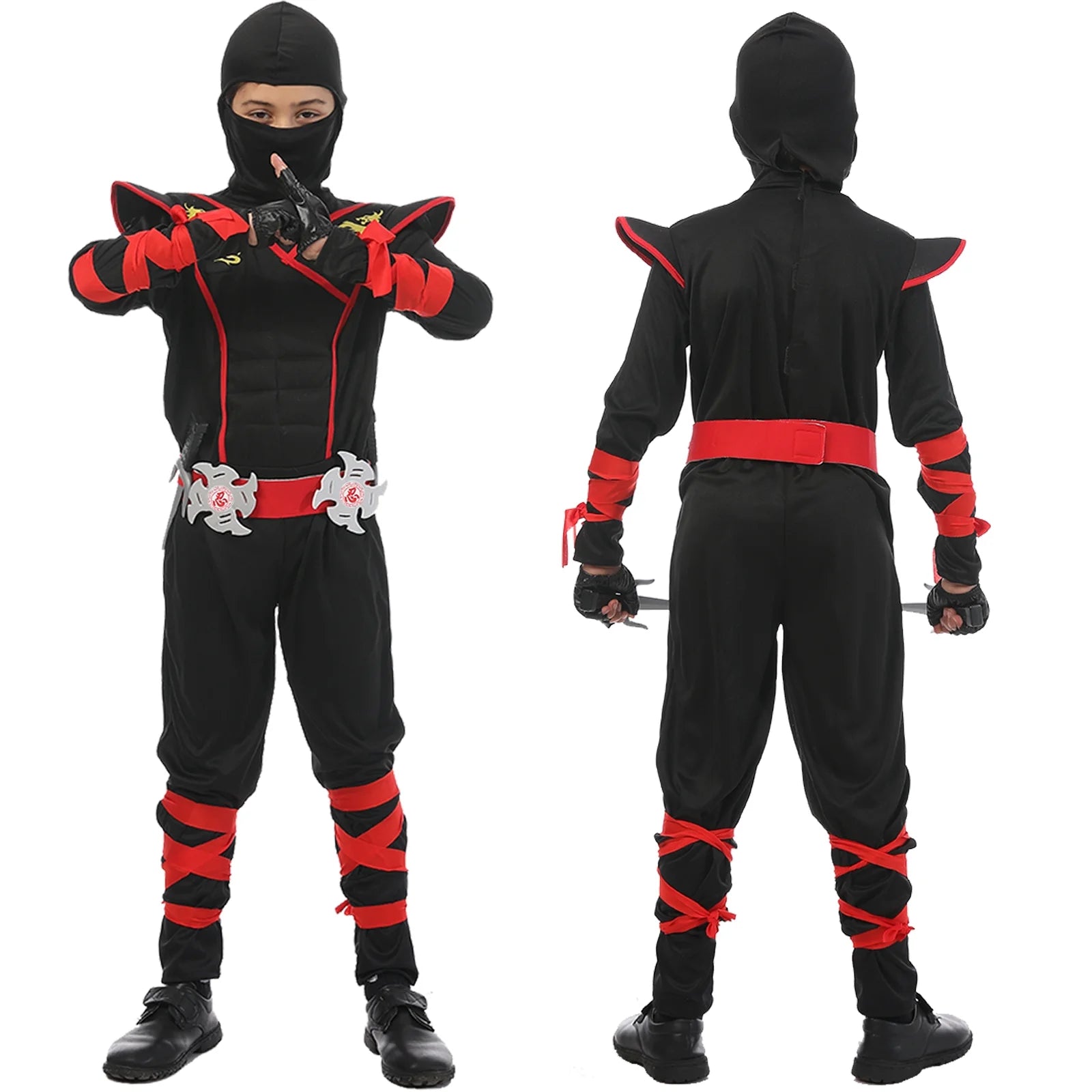 Halloween Ninja Costume Kids Ninja Muscle Costumes Boys Ninja Set Accessories Best Children Gift(Kids-M-6/7T)