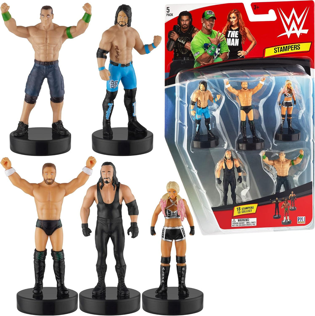 WWE Superstar Stampers, Set of 5 - Self-Inking WWE Superstars for Crafts, Party Decor, Cake Toppers Gifts - Ultimate Warrior, Rey Mysterio, the Rock, and More by , 2.3-2.5 In. Tall.