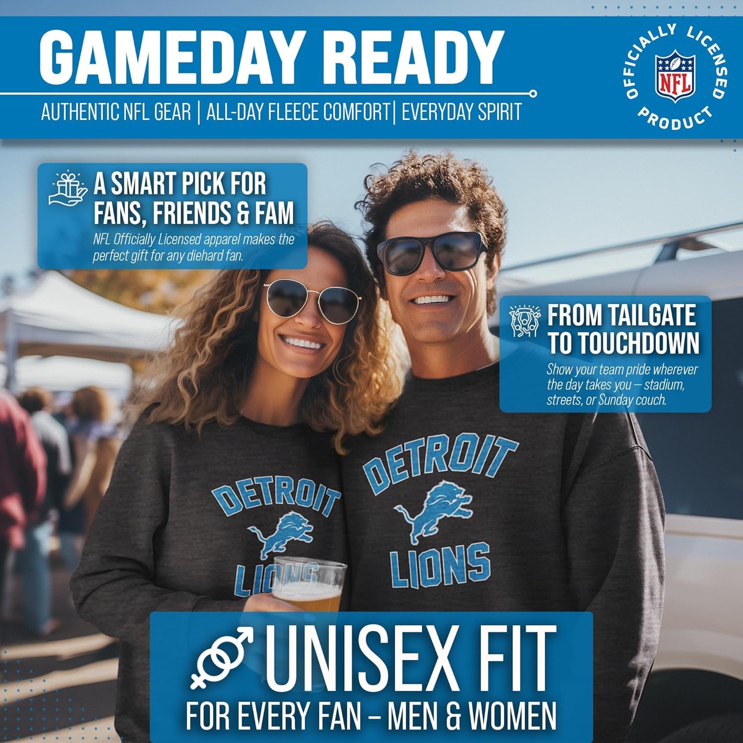 NFL Adult Gameday Football Crewneck Sweatshirt - Cotton Blend - Stay Warm, Comfortable & Stylish on Game Day