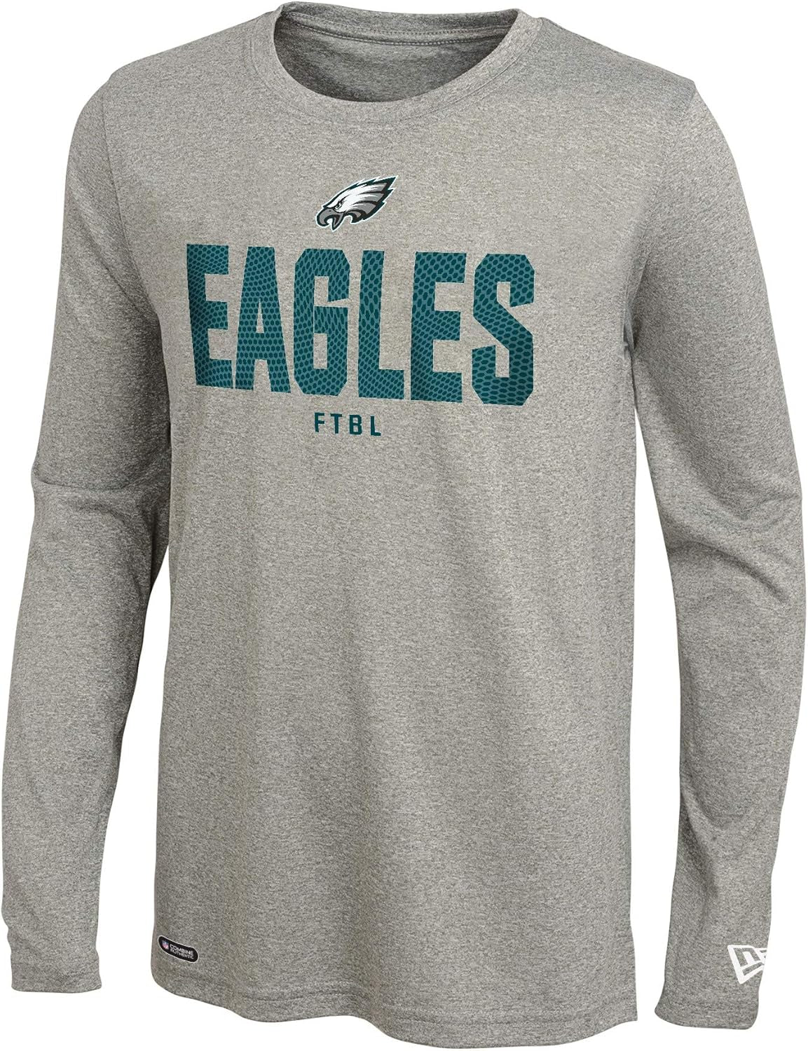 NFL Men'S Grids Dri-Tek Cool Heathered Grey Long Sleeve T-Shirt, Adult Football Tagless T-Shirt