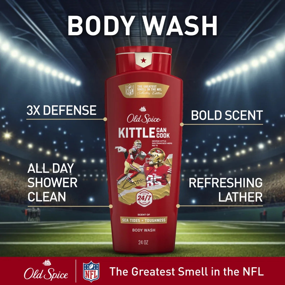 Body Wash for Men, NFL Collection, Kittle Can Cook, Scent of Sea Tides + Toughness, 24Oz