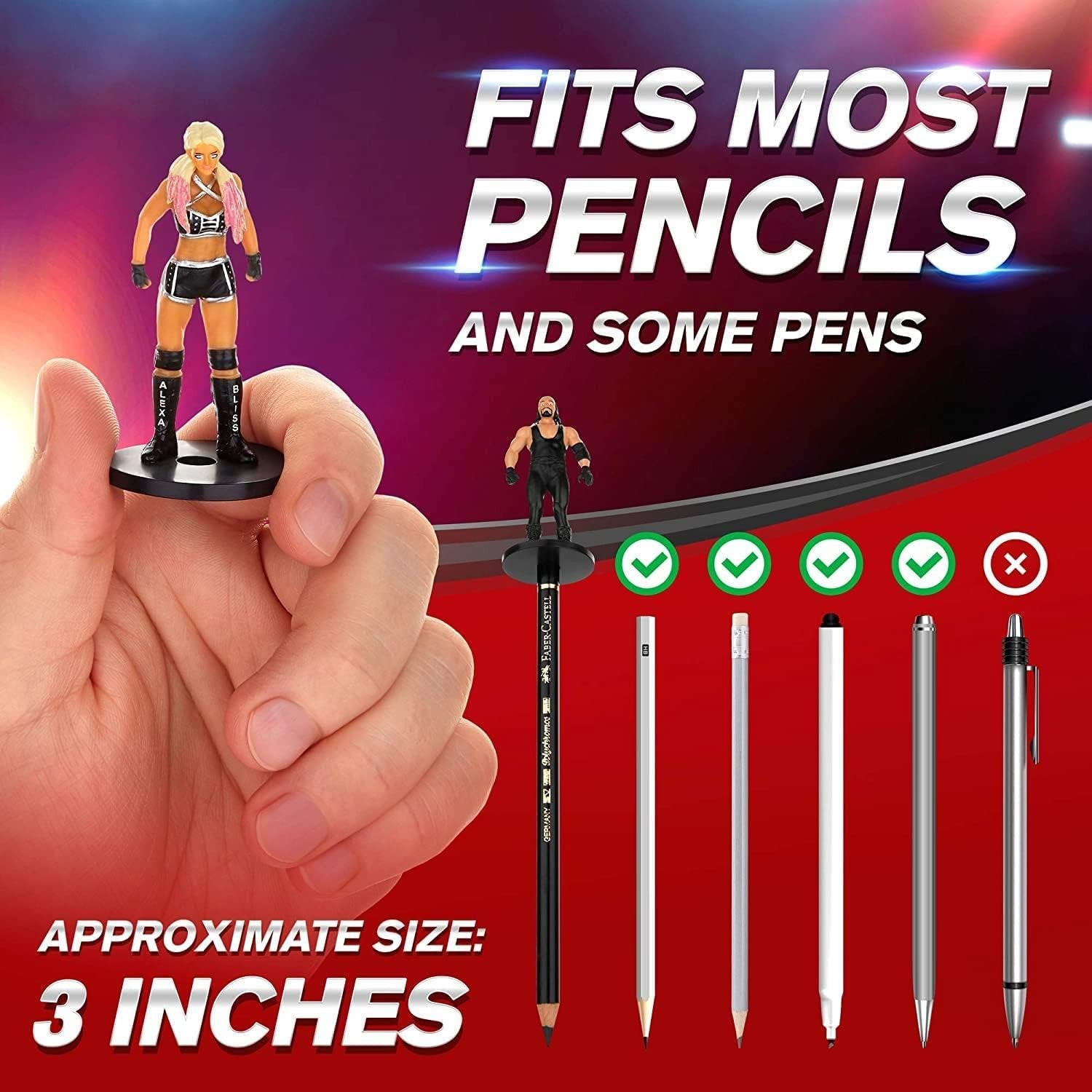 WWE Superstar Pencil Toppers, Set of 12 – WWE Superstars for Writing, Party Decor, Toppers Gifts – Bray Wyatt, Undertaker, Becky Lynch, Braun Strowman and More – Set A