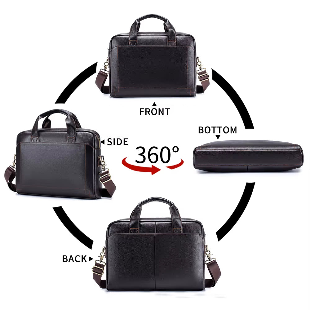 Men'S Leather Handbag, Top Layer Cowhide Briefcase, Leather Laptop Bag, Diagonal Cross Office Bag