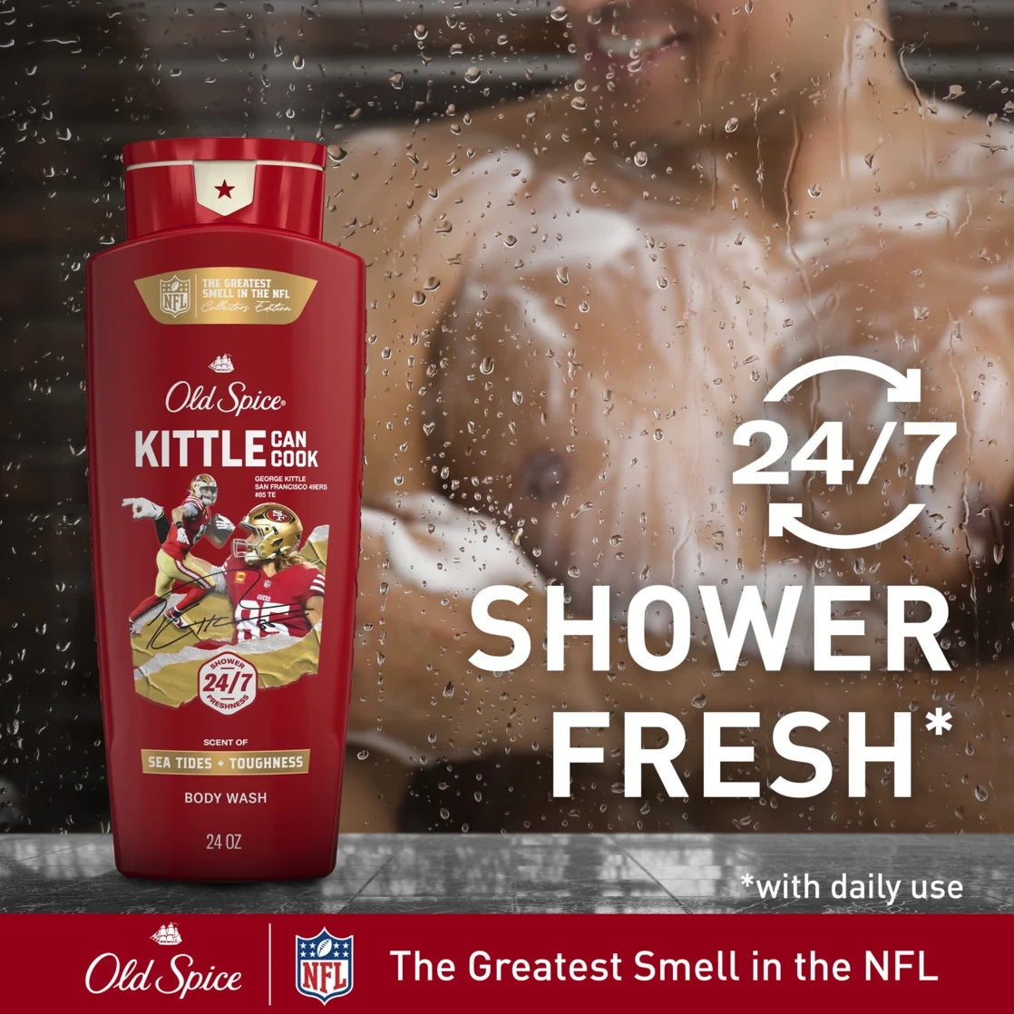 Body Wash for Men, NFL Collection, Kittle Can Cook, Scent of Sea Tides + Toughness, 24Oz
