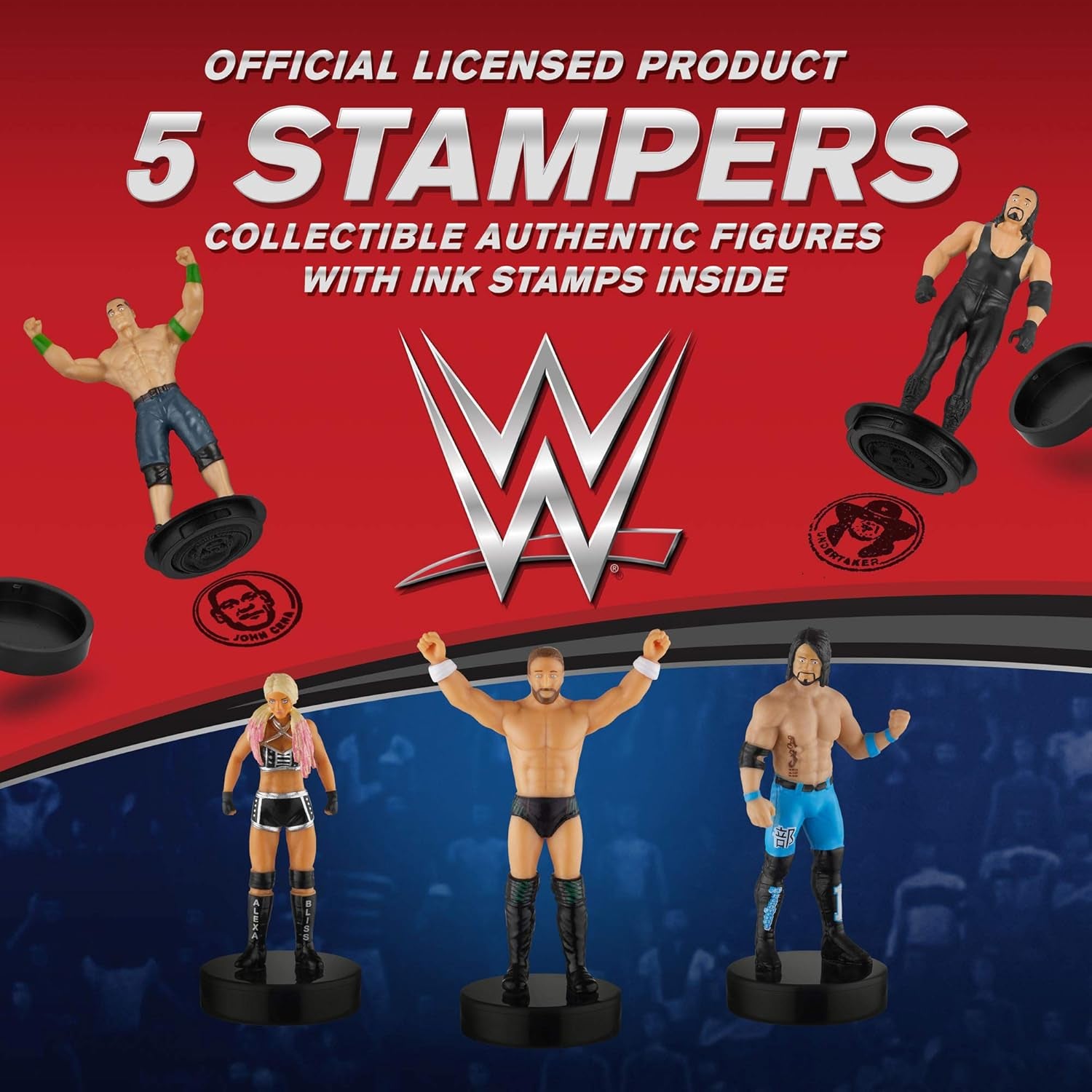 WWE Superstar Stampers, Set of 5 - Self-Inking WWE Superstars for Crafts, Party Decor, Cake Toppers Gifts - Ultimate Warrior, Rey Mysterio, the Rock, and More by , 2.3-2.5 In. Tall.