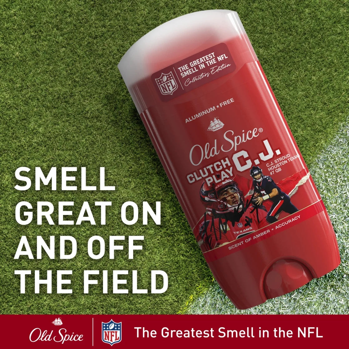 Men'S Aluminum Free Deodorant, NFL Collection, Clutch Play CJ Stroud, Amber + Accuracy Scent, 3Oz