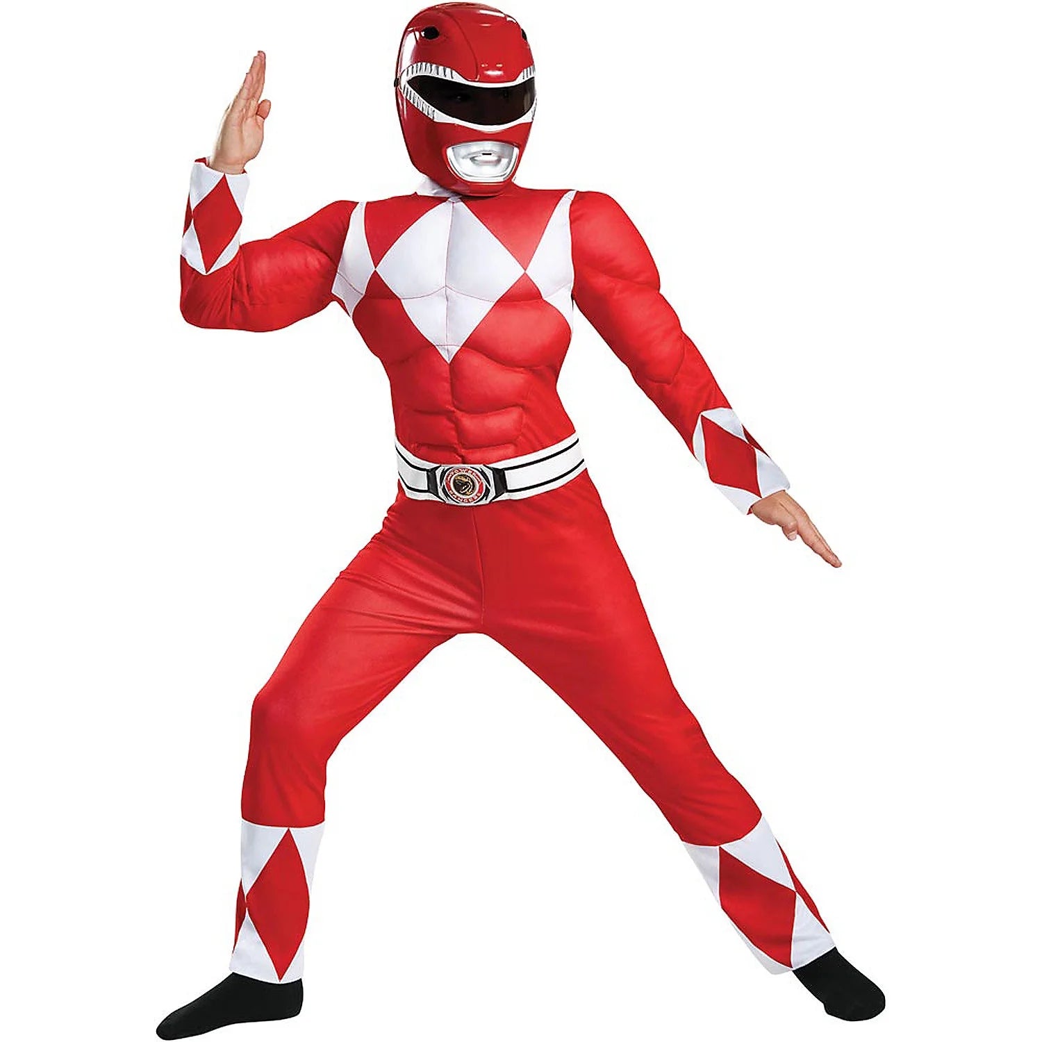 Boys' Deluxe Mighty Morphin Red Ranger Muscle Jumpsuit Costume - 4-6