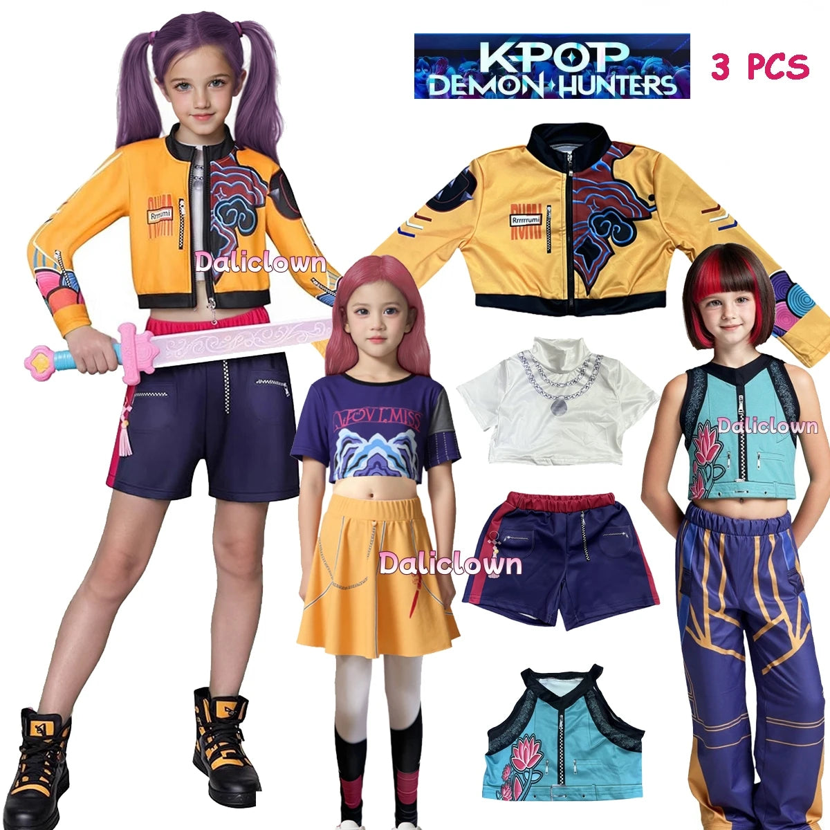 Huntrix Kpop Demon Hunters Mira Zoey Rumi Cosplay Costume Kids Baby Girls Birthday Party Dress Anime Uniform Halloween Costume