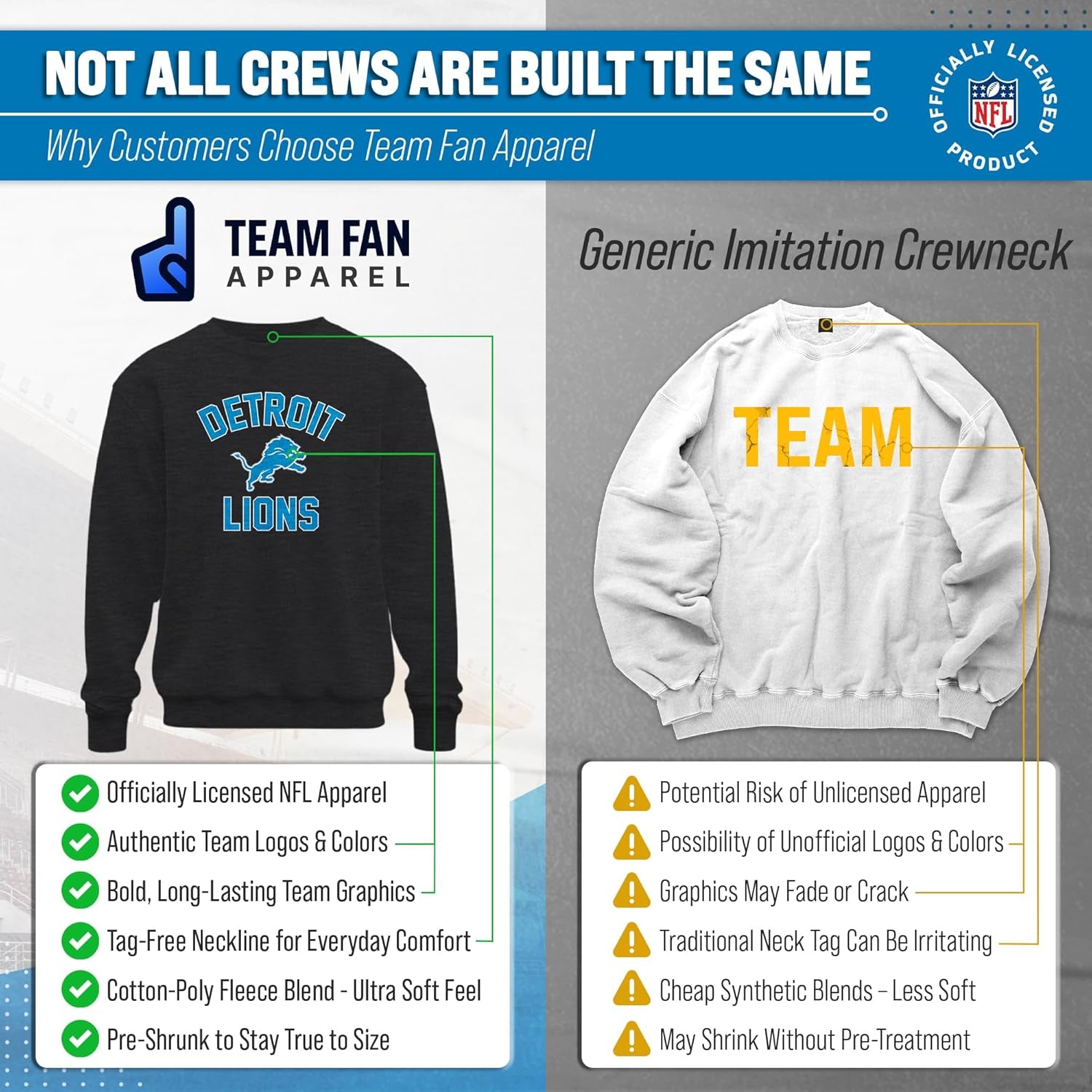 NFL Adult Gameday Football Crewneck Sweatshirt - Cotton Blend - Stay Warm, Comfortable & Stylish on Game Day
