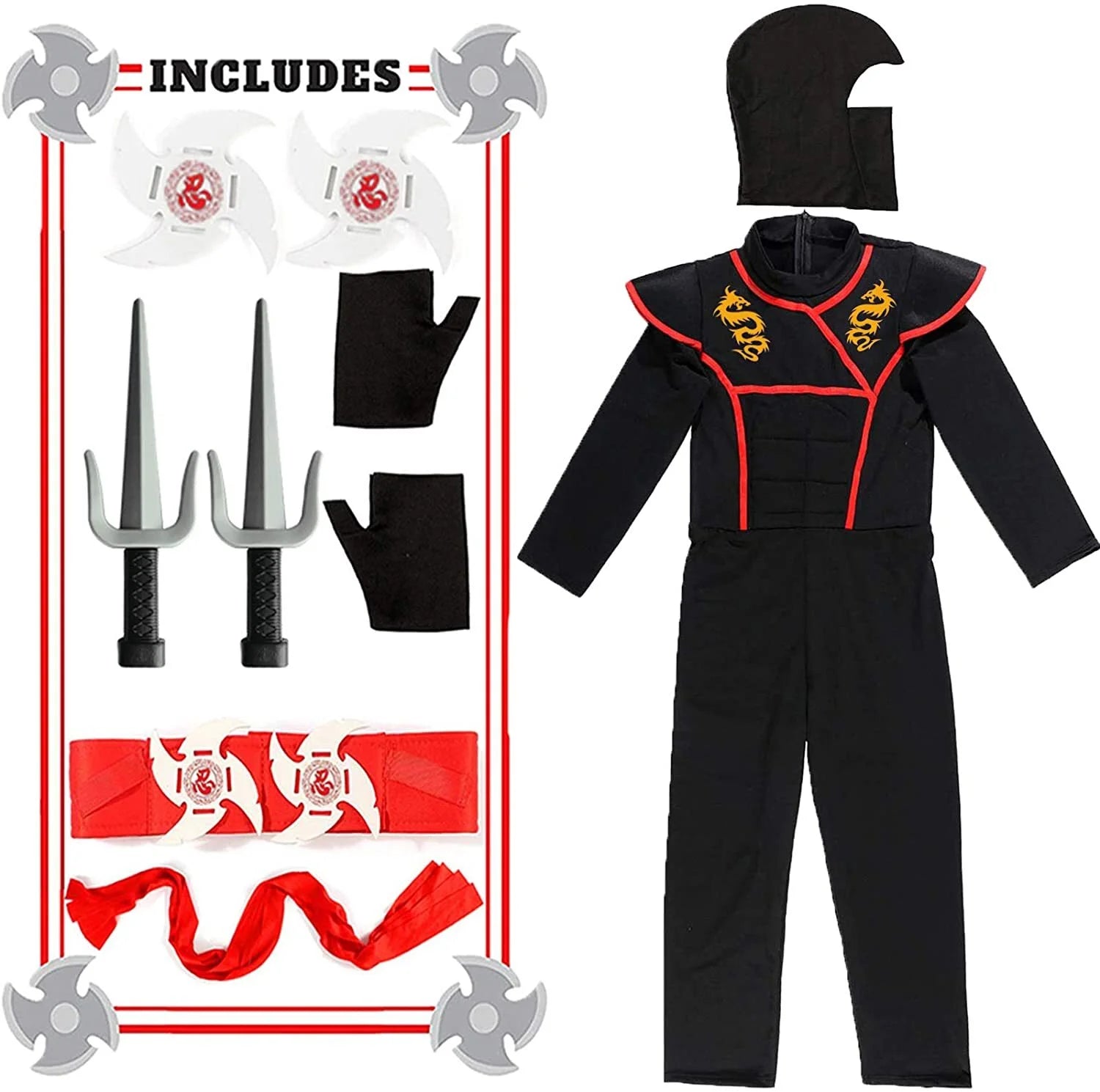 Halloween Ninja Costume Kids Ninja Muscle Costumes Boys Ninja Set Accessories Best Children Gift(Kids-M-6/7T)