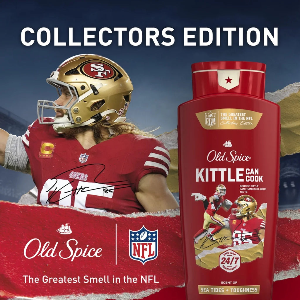 Body Wash for Men, NFL Collection, Kittle Can Cook, Scent of Sea Tides + Toughness, 24Oz